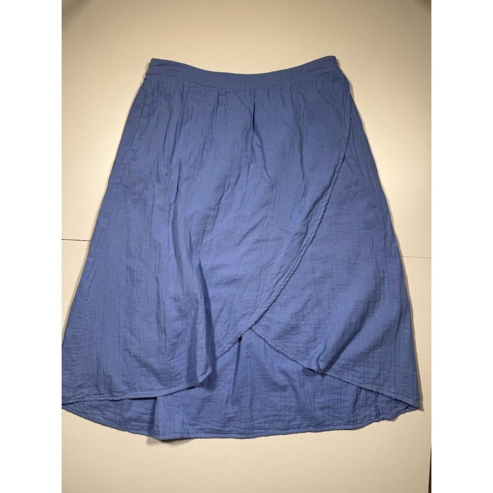 Pact Organic Cotton Gauze Tulip Midi Skirt Blue Womens XL Wrap Pockets - Picture 2 of 10